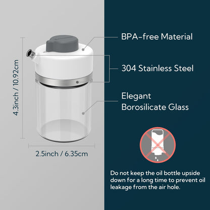 Precision Pour Glass Oil Dispenser with 3 Modes, Drip-free Spout, Two Adjustable Flowing Speed, 12 oz Vinegar Dispenser Bottle for Kitchen, Borosilicate Glass Olive Oil Bottle for Cooking