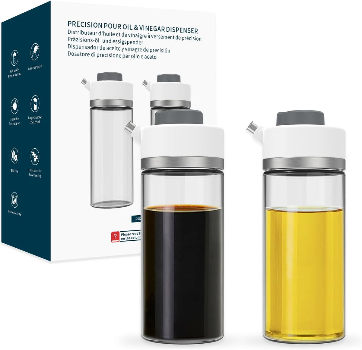 Precision Pour Glass Oil Dispenser with 3 Modes, Drip-free Spout, Two Adjustable Flowing Speed, 12 oz Vinegar Dispenser Bottle for Kitchen, Borosilicate Glass Olive Oil Bottle for Cooking