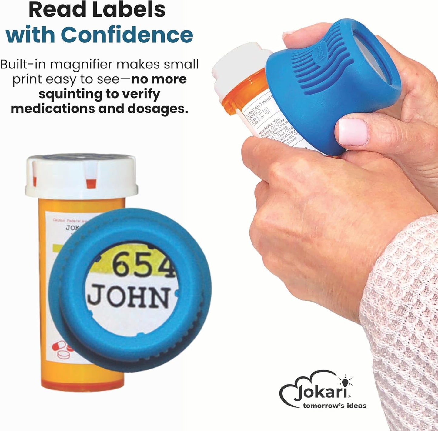 Easy Open Medicine Bottle Opener with 4x Magnifier for Seniors and Arthritis Built-in Cap Grip Tool for Pill Bottles Prescription Labels Vitamins and Supplements