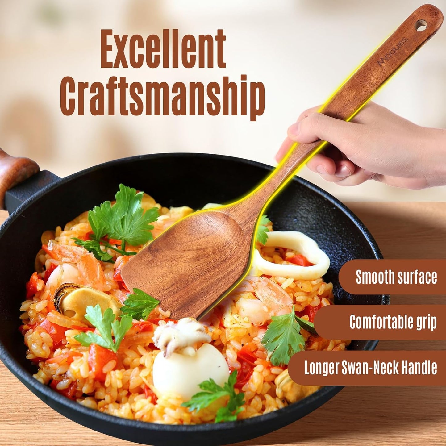 Wooden Ladle for Soup, 3 Size Teak Wood Ladle Spoon with Back Hooks, Heat Resistant Wooden Spoons for Cooking, Non-Stick, Comfortable Grip, Wood Kitchen Utensils Set for Serving, Stirring
