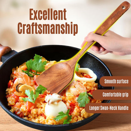 Wooden Ladle for Soup, 3 Size Teak Wood Ladle Spoon with Back Hooks, Heat Resistant Wooden Spoons for Cooking, Non-Stick, Comfortable Grip, Wood Kitchen Utensils Set for Serving, Stirring