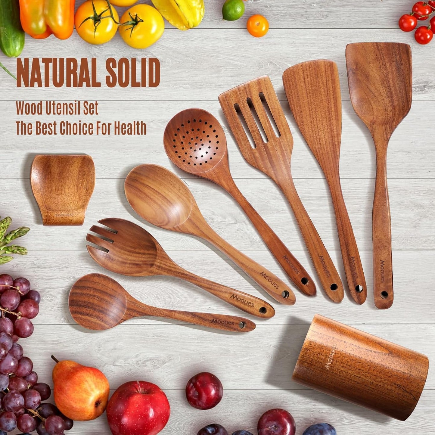 Wooden Ladle for Soup, 3 Size Teak Wood Ladle Spoon with Back Hooks, Heat Resistant Wooden Spoons for Cooking, Non-Stick, Comfortable Grip, Wood Kitchen Utensils Set for Serving, Stirring