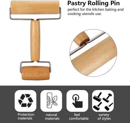 Small Rolling Pin, Wooden Dough Roller, Non-Stick Pizza Roller, Dough Baker Roller Set for Home Kitchen Baking Cooking(4.13in, 2.36in)…