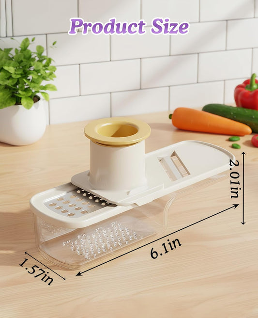 2PCS Mini Multifunctional Garlic Grinder, Garlic Slicer Super Thin with Container, Ginger Veggie Mandoline Mincer Cutter