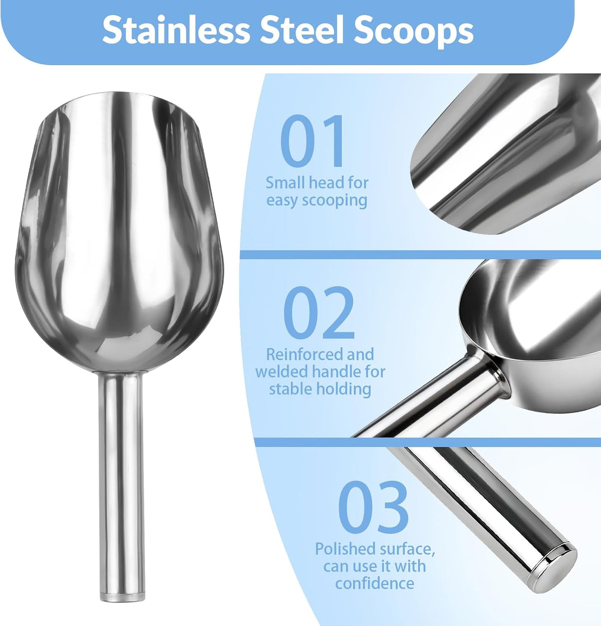 2 Pcs Ice Scoop, 6 Oz Metal Ice Scoop, Ice Scoops for Freezer