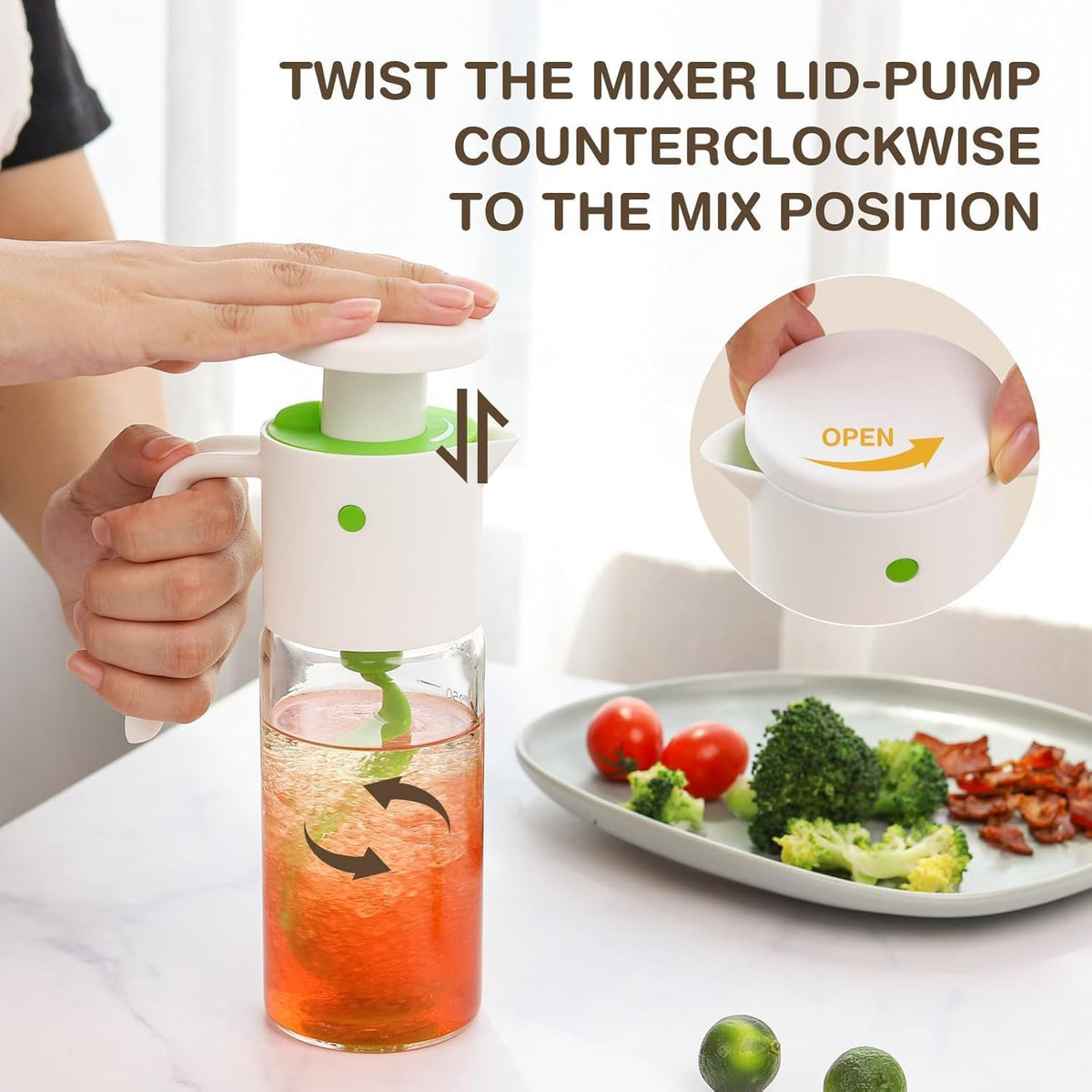 Salad Dressing Mixer, 300ml/ 10oz Leak Proof Salad Dressing Shaker Glass Bottle Juice Storage Ketchup Homemade Salad Dressing Container