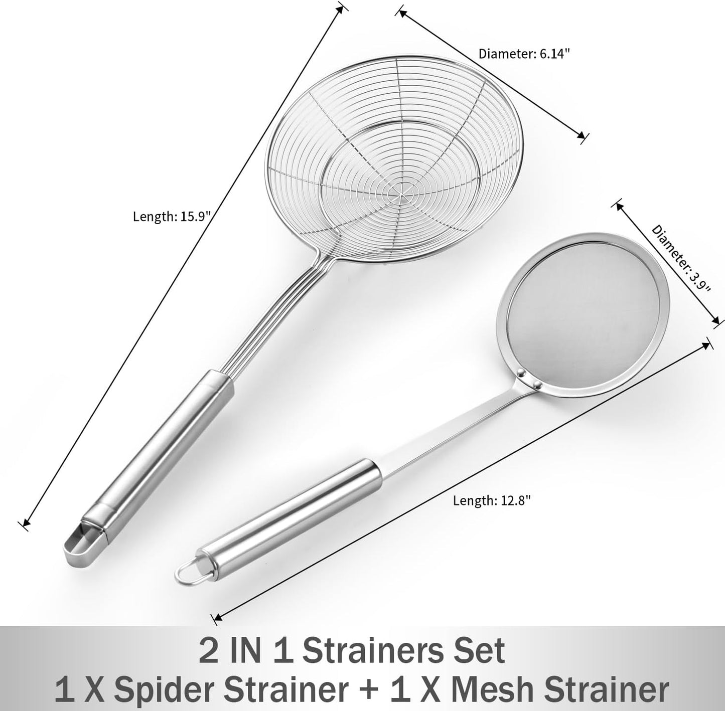 5.3 Inch Spider Strainer With Mesh Fatsoff Soup Scoop,Slotted Spoon For Cooking,Fat Skimmer Spoon For Kitchen Fryer Basket