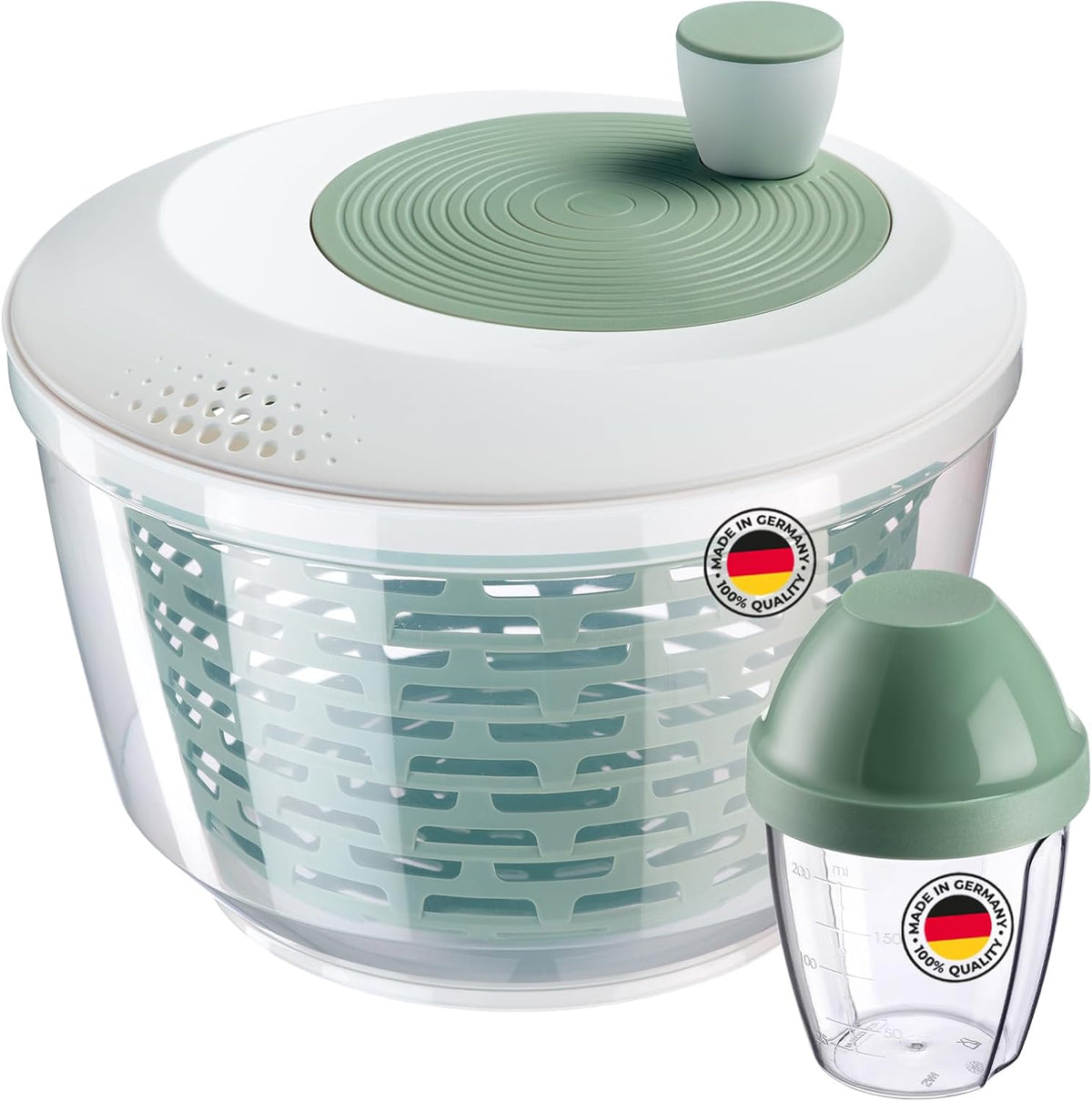 2430226P Salad Spinner - Ideal for Washing, Spinning and Serving Salad, Space Saving Salad Bowl with Lid and Pourer, Non-Slip 4.4L - Plastic, BPA Free