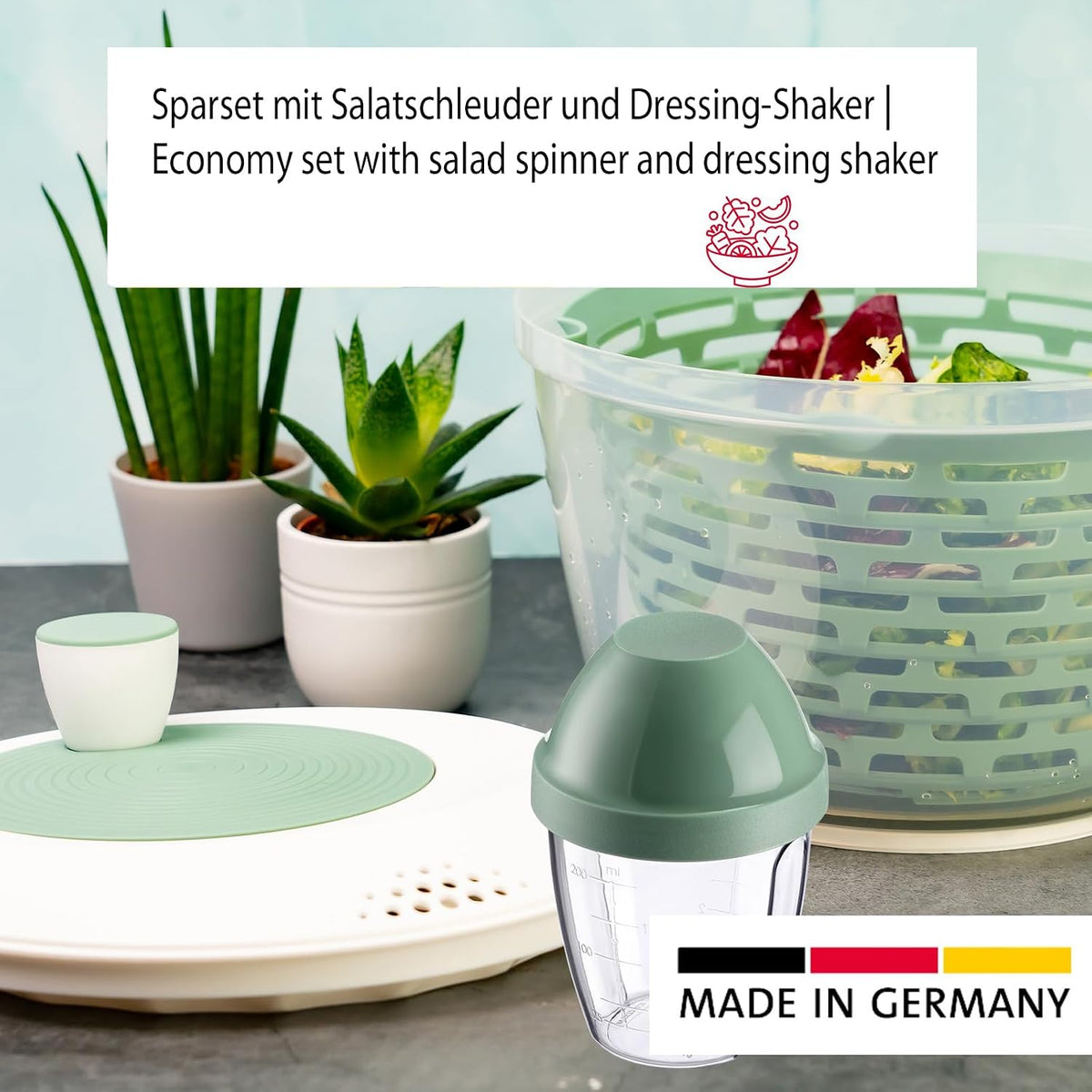 2430226P Salad Spinner - Ideal for Washing, Spinning and Serving Salad, Space Saving Salad Bowl with Lid and Pourer, Non-Slip 4.4L - Plastic, BPA Free