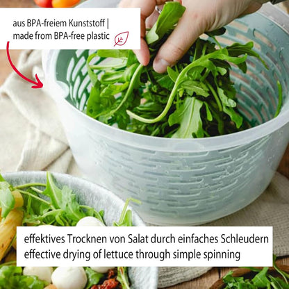 2430226P Salad Spinner - Ideal for Washing, Spinning and Serving Salad, Space Saving Salad Bowl with Lid and Pourer, Non-Slip 4.4L - Plastic, BPA Free
