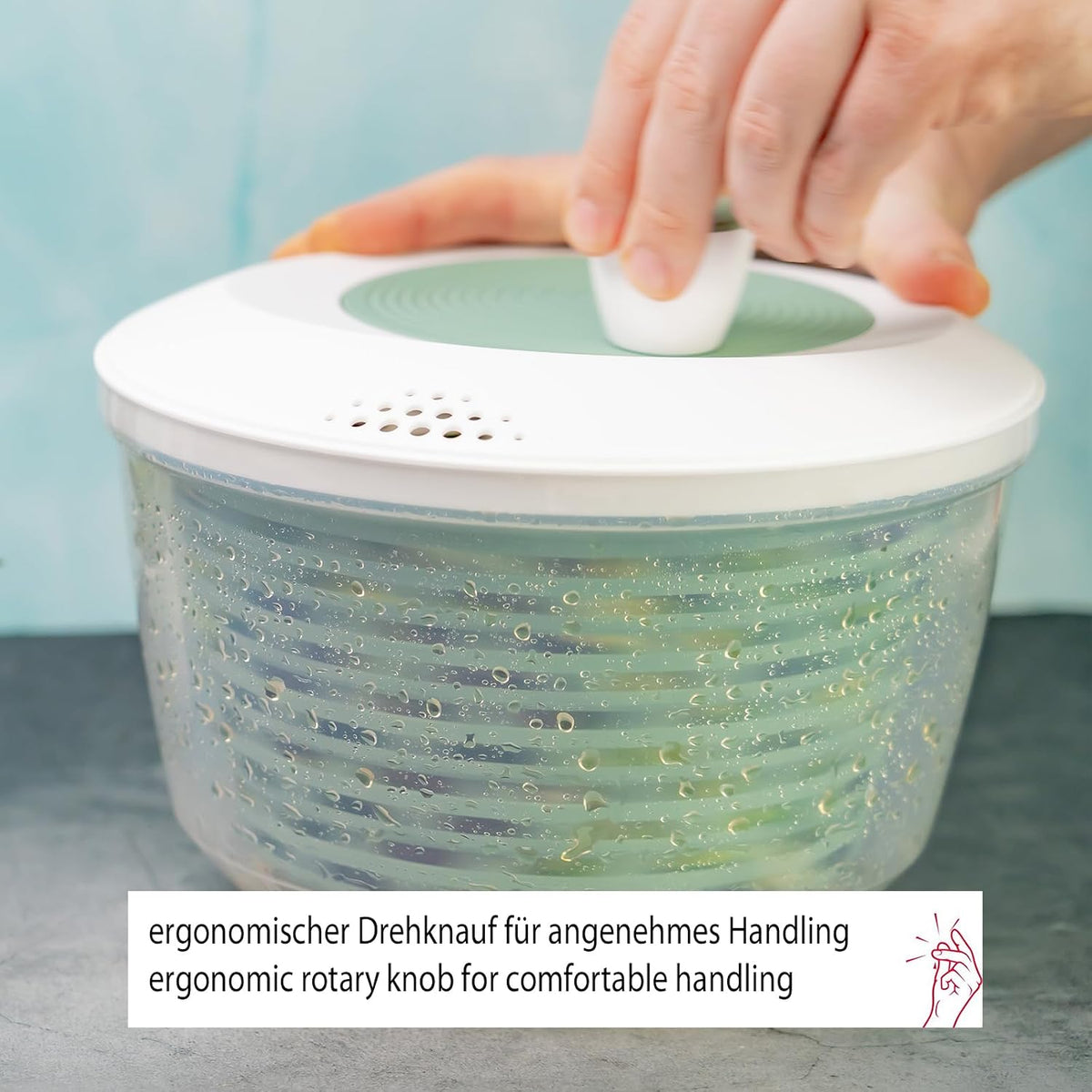 2430226P Salad Spinner - Ideal for Washing, Spinning and Serving Salad, Space Saving Salad Bowl with Lid and Pourer, Non-Slip 4.4L - Plastic, BPA Free