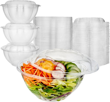 32oz Clear Plastic Salad Bowls with Lids Disposable (50 Pack) Medium Takeout Container with Snap on Lid for Fruit Salads, Quinoa, Lunch and Meal Prep, Acai Bowl, To-Go Party Containers