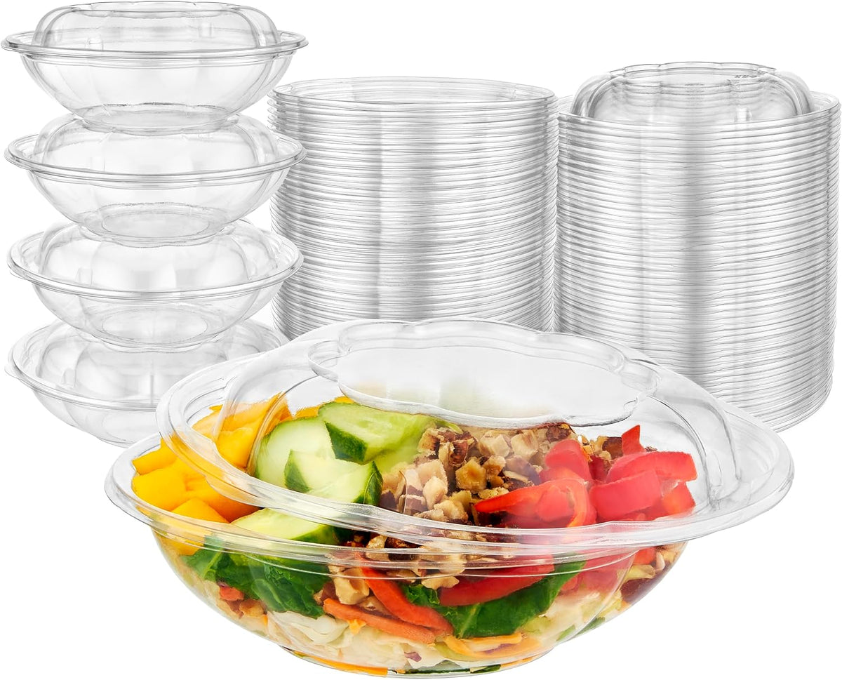 32oz Clear Plastic Salad Bowls with Lids Disposable (50 Pack) Medium Takeout Container with Snap on Lid for Fruit Salads, Quinoa, Lunch and Meal Prep, Acai Bowl, To-Go Party Containers