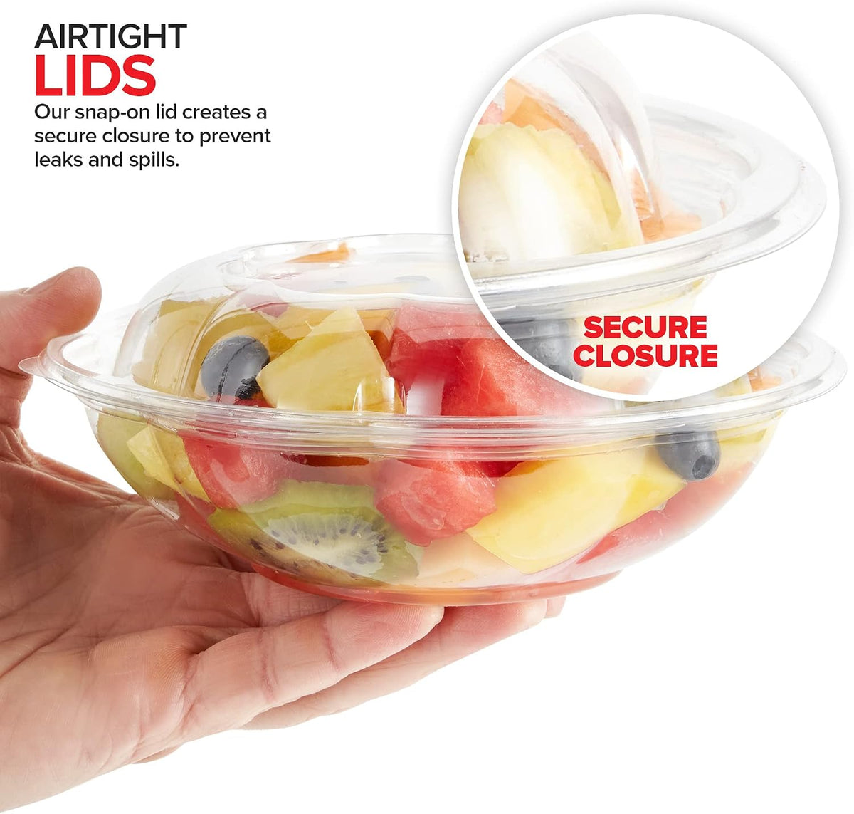 32oz Clear Plastic Salad Bowls with Lids Disposable (50 Pack) Medium Takeout Container with Snap on Lid for Fruit Salads, Quinoa, Lunch and Meal Prep, Acai Bowl, To-Go Party Containers