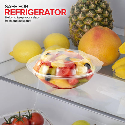 32oz Clear Plastic Salad Bowls with Lids Disposable (50 Pack) Medium Takeout Container with Snap on Lid for Fruit Salads, Quinoa, Lunch and Meal Prep, Acai Bowl, To-Go Party Containers