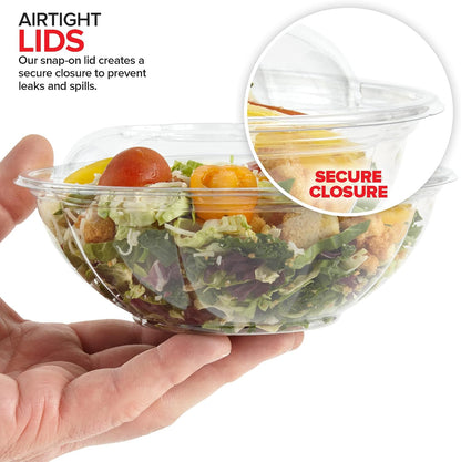 32oz Clear Plastic Salad Bowls with Lids Disposable (50 Pack) Medium Takeout Container with Snap on Lid for Fruit Salads, Quinoa, Lunch and Meal Prep, Acai Bowl, To-Go Party Containers