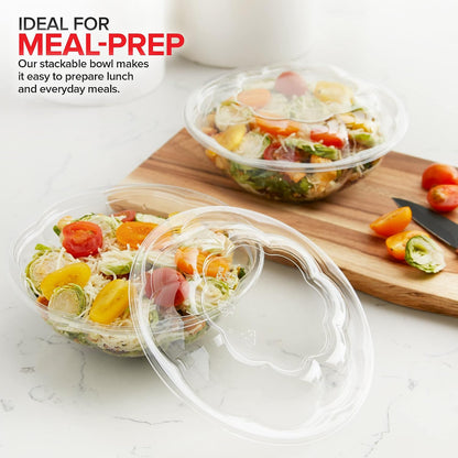 32oz Clear Plastic Salad Bowls with Lids Disposable (50 Pack) Medium Takeout Container with Snap on Lid for Fruit Salads, Quinoa, Lunch and Meal Prep, Acai Bowl, To-Go Party Containers