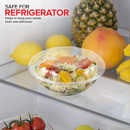 32oz Clear Plastic Salad Bowls with Lids Disposable (50 Pack) Medium Takeout Container with Snap on Lid for Fruit Salads, Quinoa, Lunch and Meal Prep, Acai Bowl, To-Go Party Containers