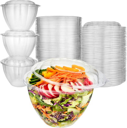 32oz Clear Plastic Salad Bowls with Lids Disposable (50 Pack) Medium Takeout Container with Snap on Lid for Fruit Salads, Quinoa, Lunch and Meal Prep, Acai Bowl, To-Go Party Containers