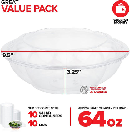 32oz Clear Plastic Salad Bowls with Lids Disposable (50 Pack) Medium Takeout Container with Snap on Lid for Fruit Salads, Quinoa, Lunch and Meal Prep, Acai Bowl, To-Go Party Containers