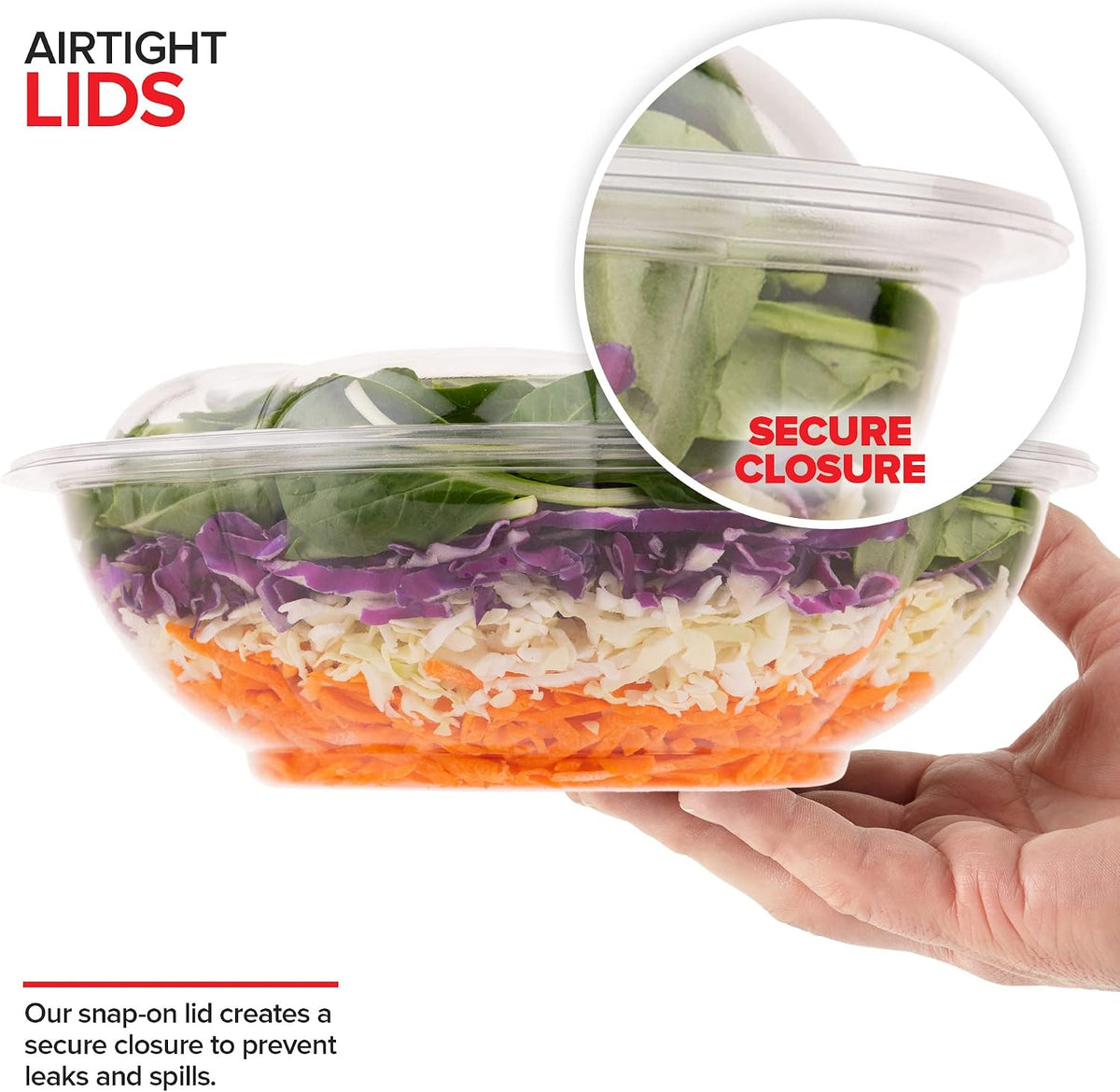 32oz Clear Plastic Salad Bowls with Lids Disposable (50 Pack) Medium Takeout Container with Snap on Lid for Fruit Salads, Quinoa, Lunch and Meal Prep, Acai Bowl, To-Go Party Containers