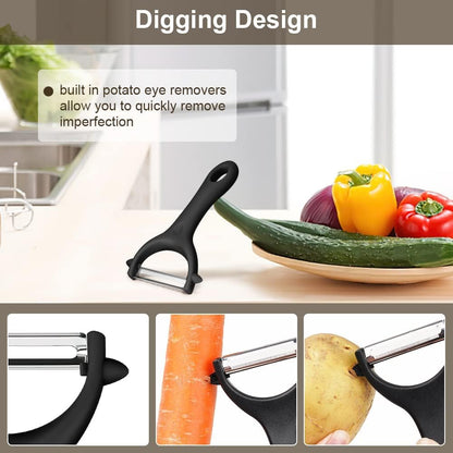 Vegetable Peeler Set of 2 - Y Peeler & Swivel Peeler, Sharp Stainless Steel Blade, Ergonomic Non-Slip Handle, Potato Carrot Apple Fruit Peelers for Kitchen, Dishwasher Safe, Easy Grip