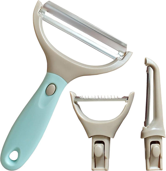 3 Piece Peeler Set - Stainless Steel Trio Vegetable and Fruit Peeler - Interchangeable Multifunctional Cutter Slicer - Julienne Cut, Shredder, Peelers - Home Kitchen Gadgets