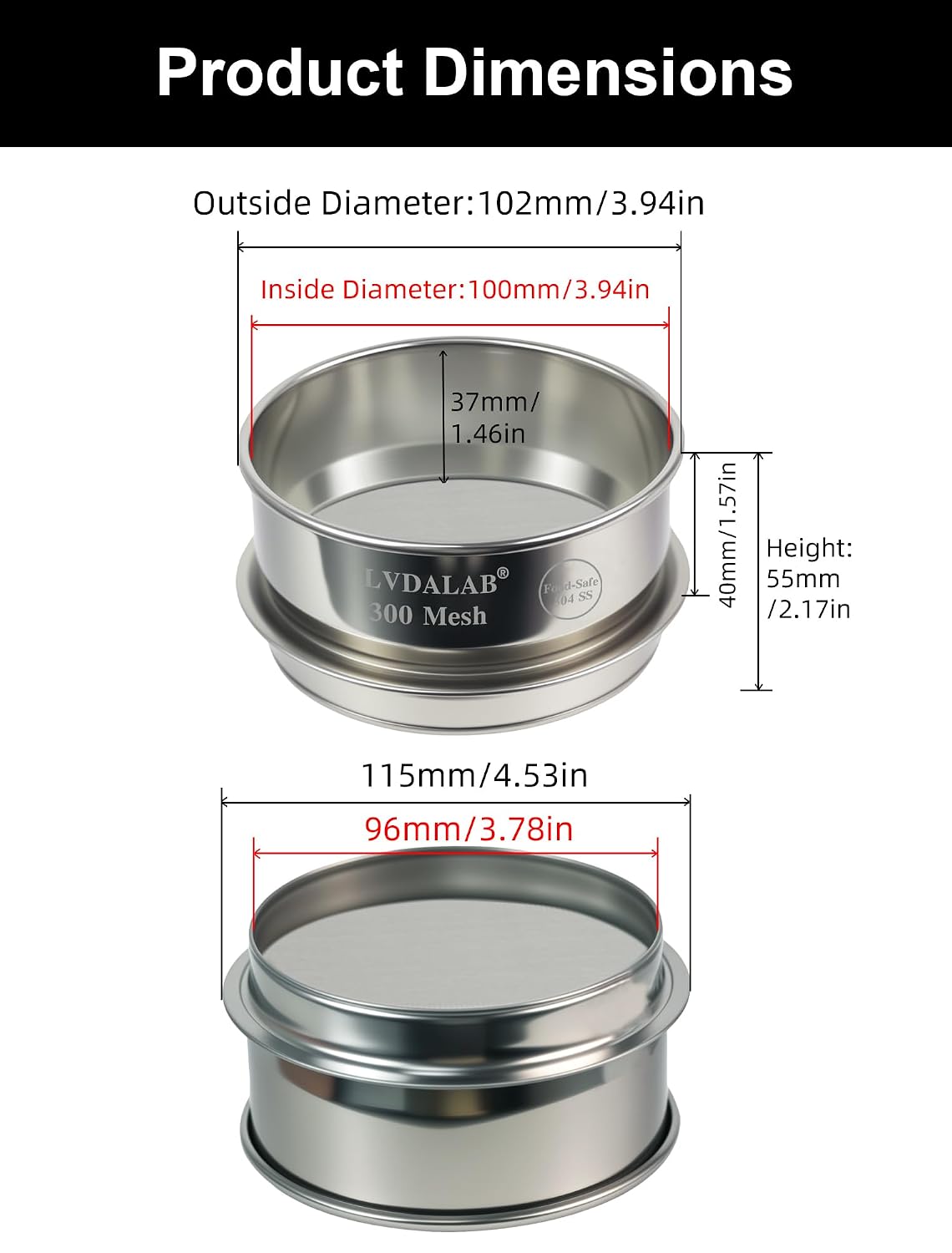 All 304 Stainless Steel Mesh Lab Sieve, 30 Mesh (0.6mm) Aperture Test Sieve, 4inch(10cm) Standard Analysis Sample Test Sieves for Industrial Laboratory Homes