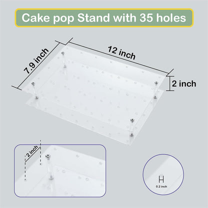 Cake Pop Kit Including 200 pcs 6 inch Lollipop Sticks and 200 Clear Wrappers, 35 Hole Clear Acrylic Display Stand, Metal Baller Scoop, Culinary Decorating Scooper, 200 pcsTwist Ties