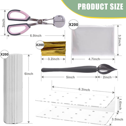 Cake Pop Kit Including 200 pcs 6 inch Lollipop Sticks and 200 Clear Wrappers, 35 Hole Clear Acrylic Display Stand, Metal Baller Scoop, Culinary Decorating Scooper, 200 pcsTwist Ties