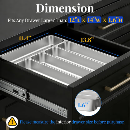 IKOCO Silverware Organizer, Stainless Steel, Dishwasher Safe for Drawer | 13.8" x 11.4" x 1.6", Rust-Resistant & Non-Absorbent, 5-Compartment, Holds Spoons/Forks/Knives