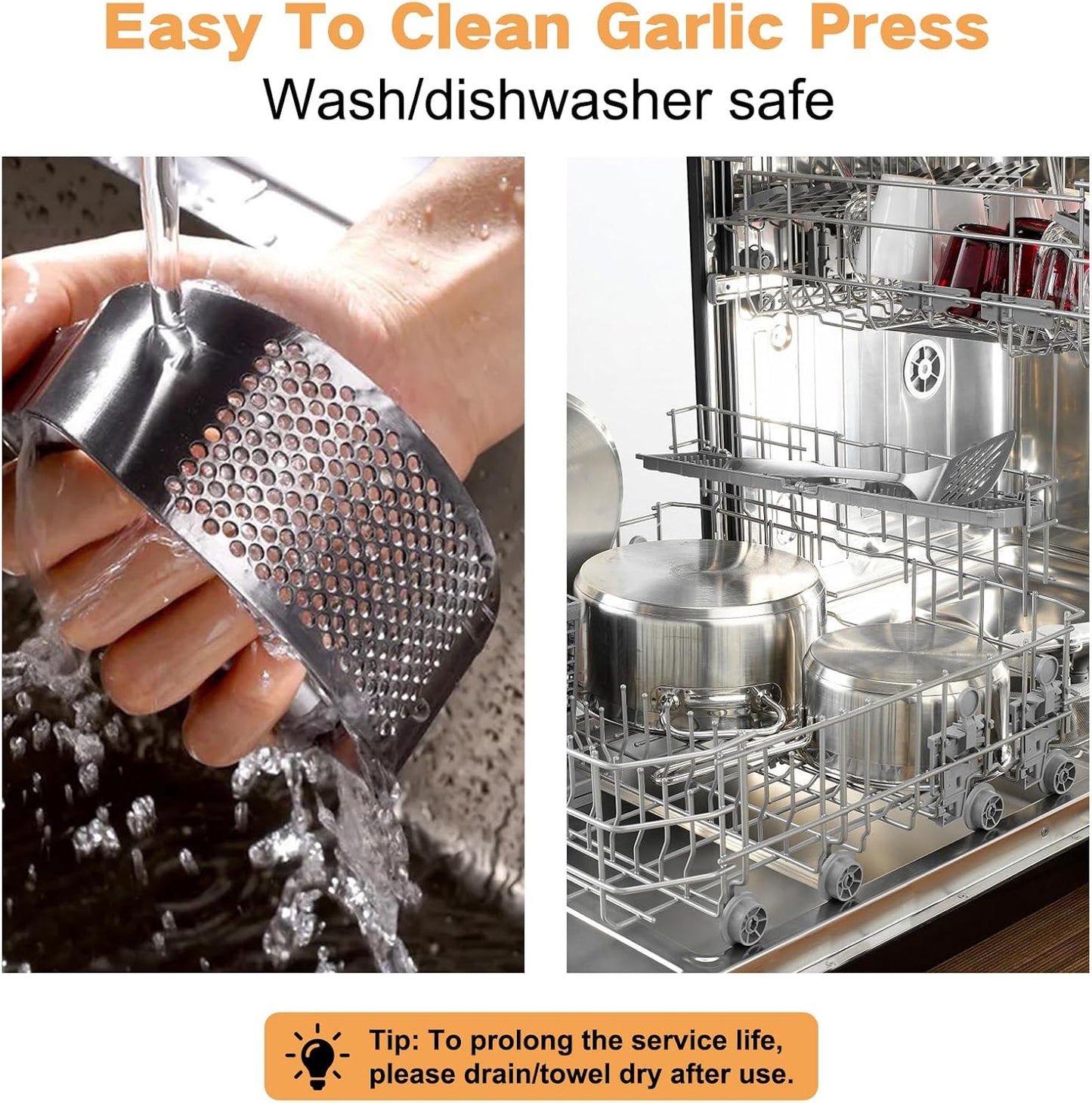 316 Stainless Steel Garlic Press Rocker, Ergonomic Garlic Crusher with Handle, Heavy Duty Dishwasher Safe Garlic Mincer, Rust Proof Kitchen Tool for Ginger, Herbs
