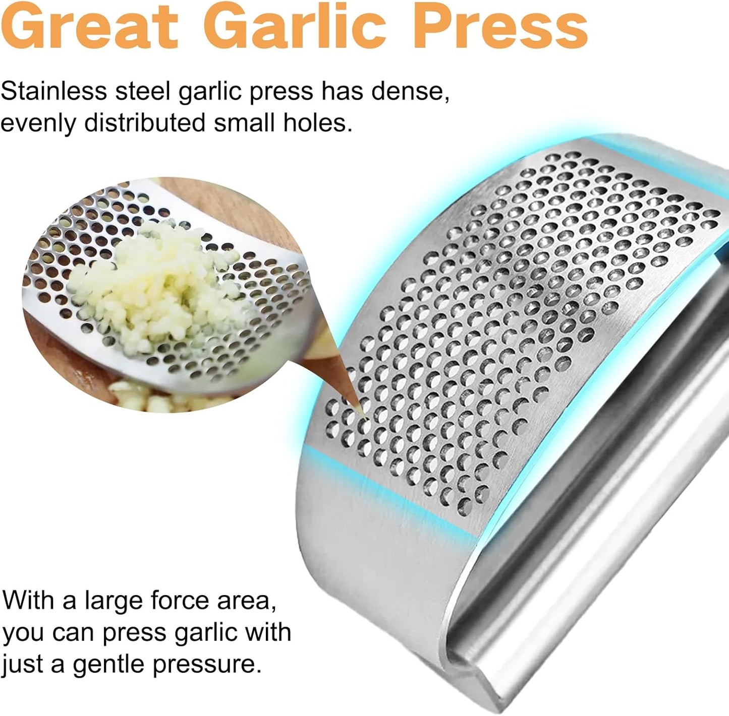 316 Stainless Steel Garlic Press Rocker, Ergonomic Garlic Crusher with Handle, Heavy Duty Dishwasher Safe Garlic Mincer, Rust Proof Kitchen Tool for Ginger, Herbs