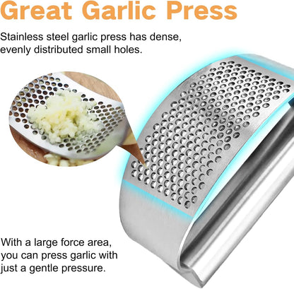 316 Stainless Steel Garlic Press Rocker, Ergonomic Garlic Crusher with Handle, Heavy Duty Dishwasher Safe Garlic Mincer, Rust Proof Kitchen Tool for Ginger, Herbs