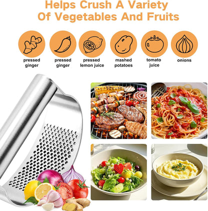 316 Stainless Steel Garlic Press Rocker, Ergonomic Garlic Crusher with Handle, Heavy Duty Dishwasher Safe Garlic Mincer, Rust Proof Kitchen Tool for Ginger, Herbs