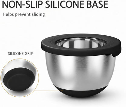 Stainless Steel Mixing Bowls with Lids – Set of 5 Large Nesting Metal Bowls for Kitchen, Baking, Cooking, Food Prep & Storage, Non-Slip Base, Dishwasher Safe,Khaki