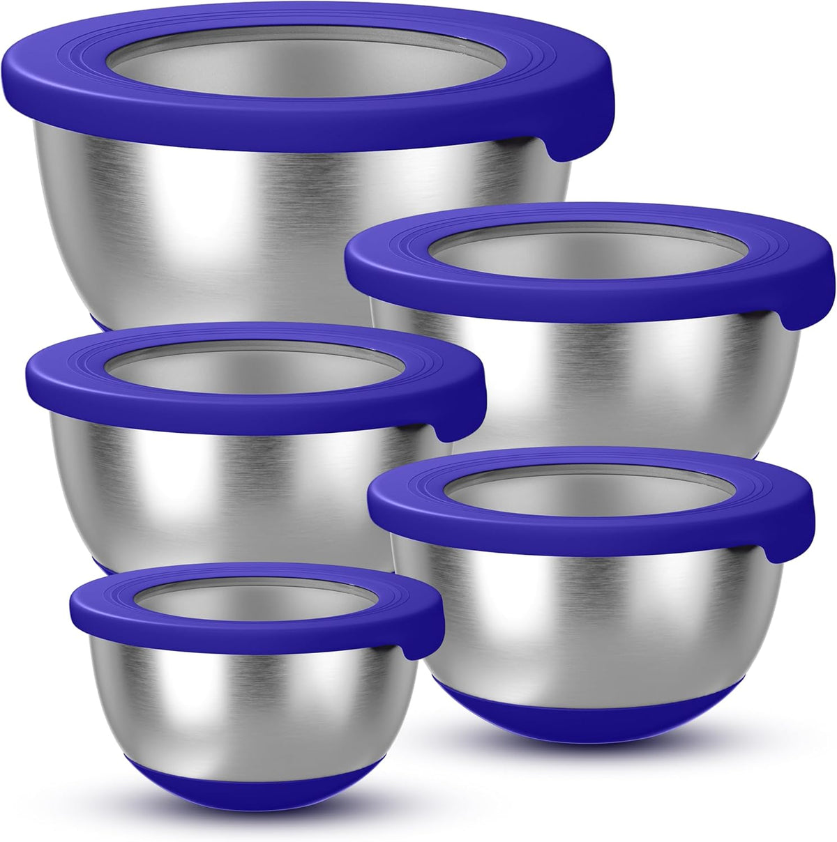 Stainless Steel Mixing Bowls with Lids – Set of 5 Large Nesting Metal Bowls for Kitchen, Baking, Cooking, Food Prep & Storage, Non-Slip Base, Dishwasher Safe,Khaki