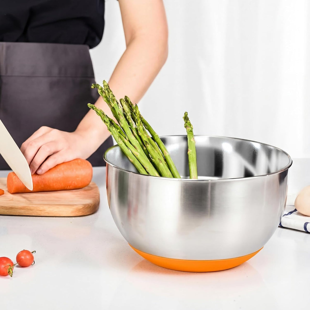 Stainless Steel Mixing Bowls with Lids – Set of 5 Large Nesting Metal Bowls for Kitchen, Baking, Cooking, Food Prep & Storage, Non-Slip Base, Dishwasher Safe,Khaki