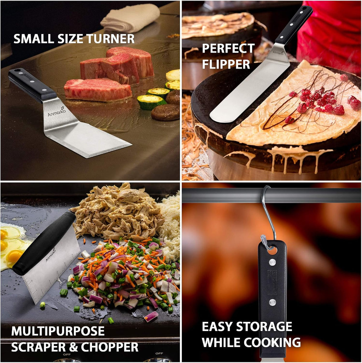 Professional Griddle Spatula Set - Stainless Steel Metal Spatula and Griddle Scraper - Heavy Duty Commercial Grade