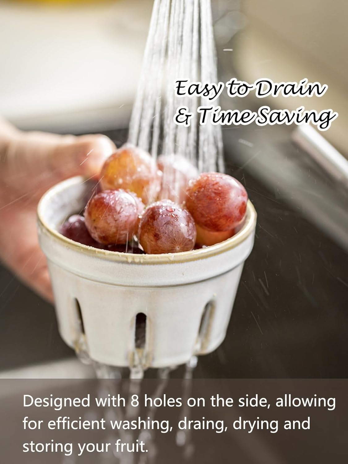 Ceramic Berry Bowl Set of 2, Small Fruit Basket Colanders, White