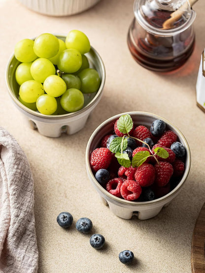 Ceramic Berry Bowl Set of 2, Small Fruit Basket Colanders, White