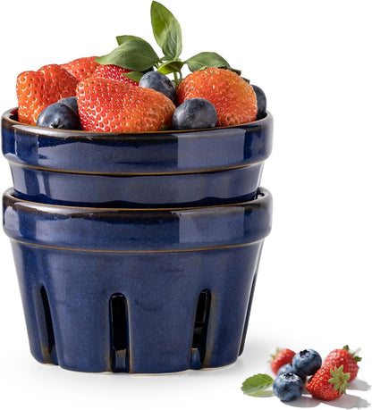 Ceramic Berry Bowl Set of 2, Small Fruit Basket Colanders, White