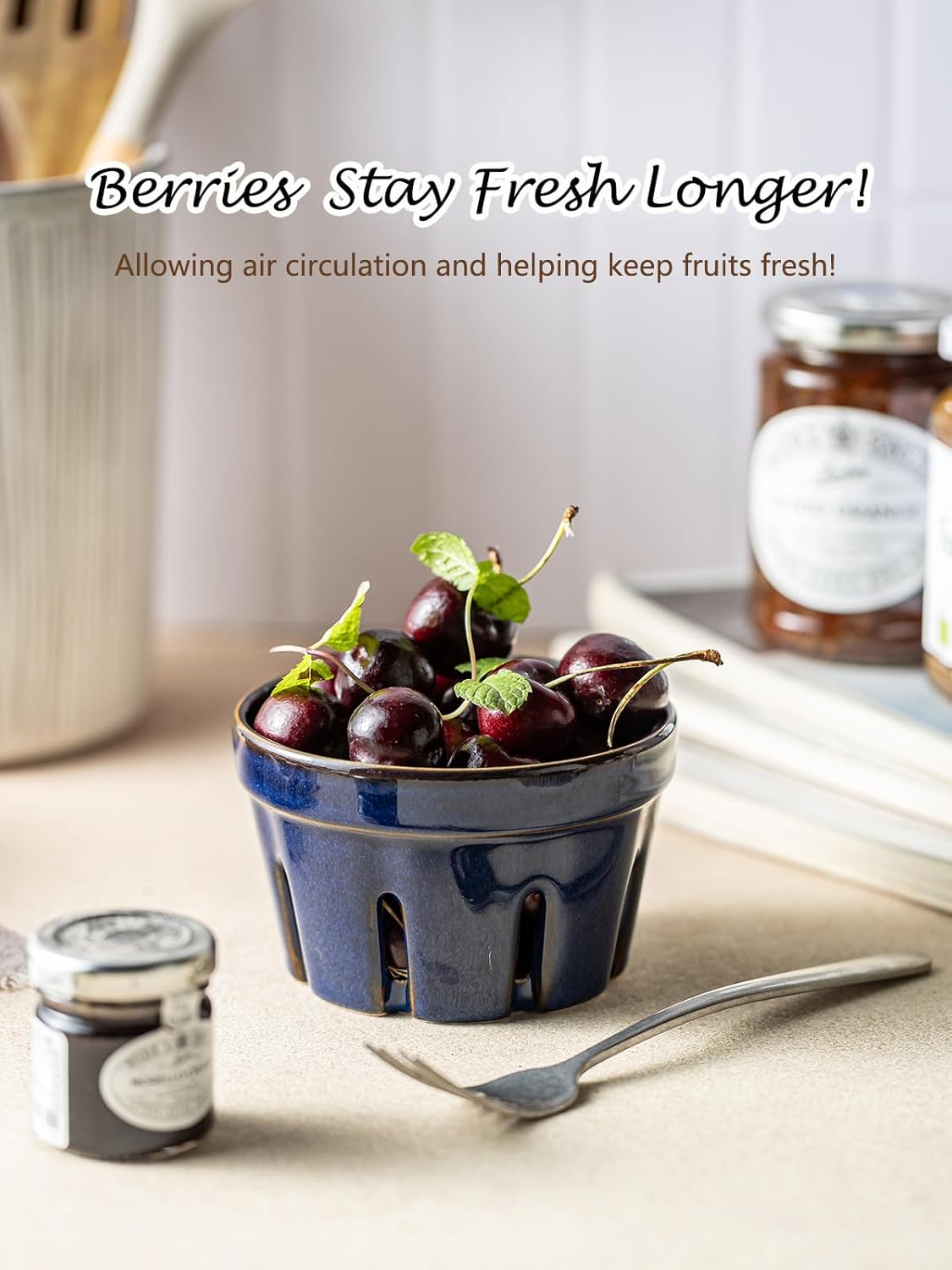 Ceramic Berry Bowl Set of 2, Small Fruit Basket Colanders, White