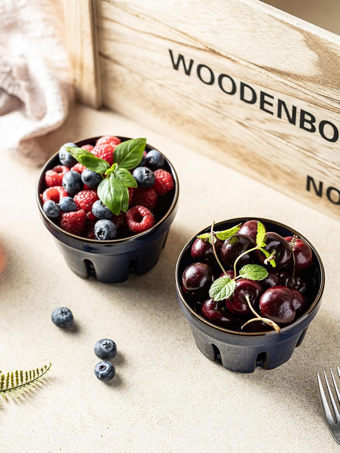 Ceramic Berry Bowl Set of 2, Small Fruit Basket Colanders, White