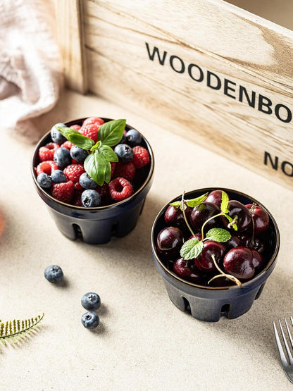 Ceramic Berry Bowl Set of 2, Small Fruit Basket Colanders, White