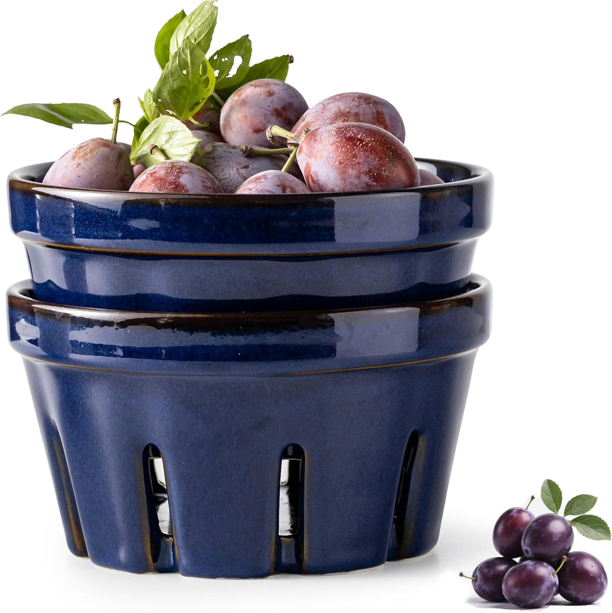 Ceramic Berry Bowl Set of 2, Small Fruit Basket Colanders, White