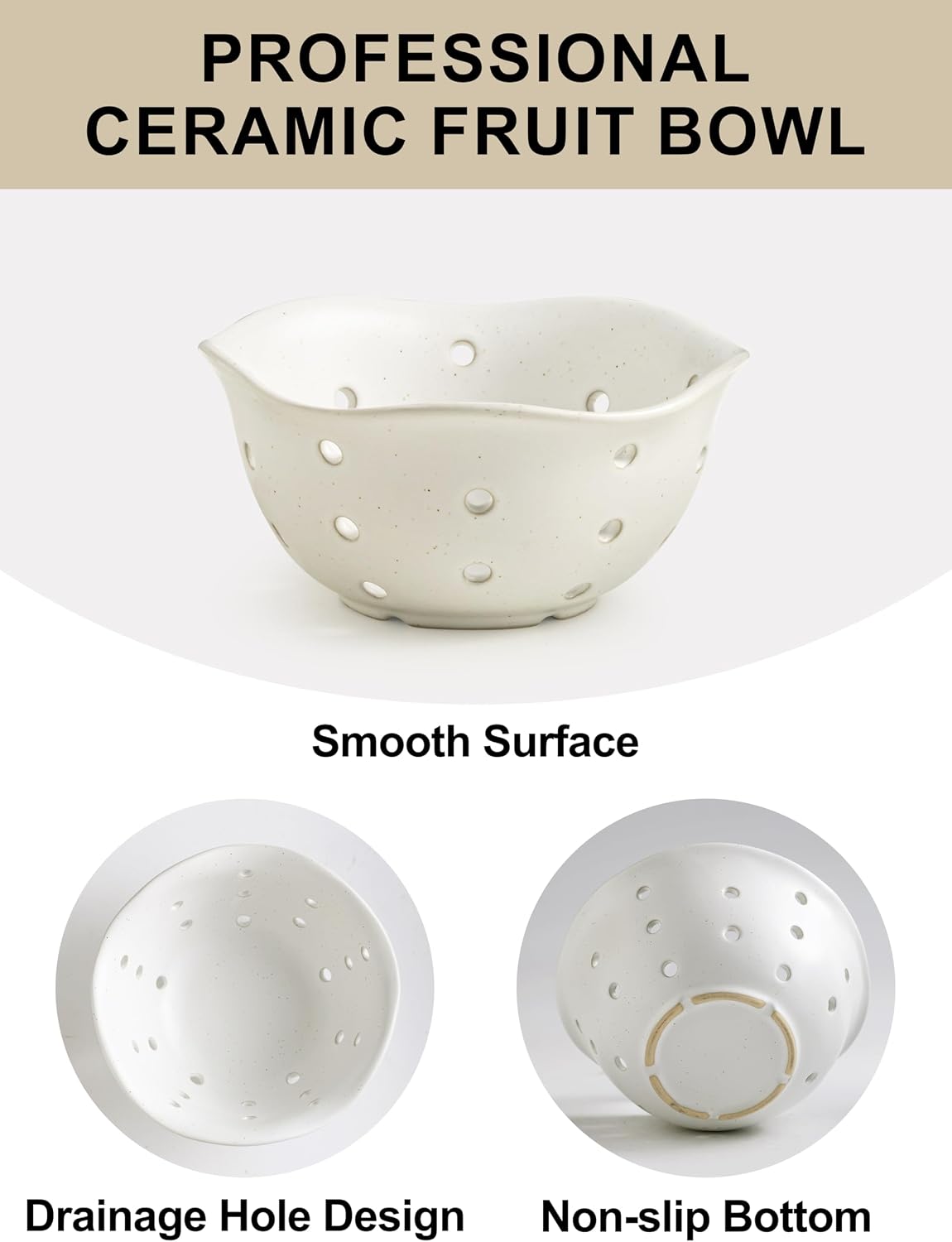 Ceramic Berry Bowl Set of 2, Small Fruit Basket Colanders, White