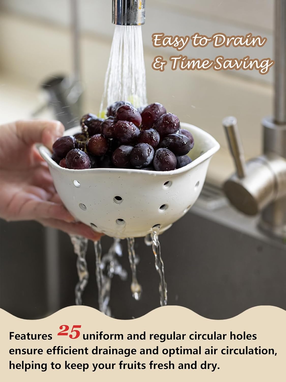 Ceramic Berry Bowl Set of 2, Small Fruit Basket Colanders, White