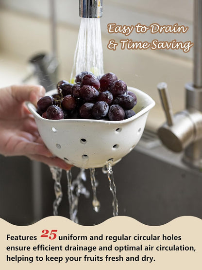Ceramic Berry Bowl Set of 2, Small Fruit Basket Colanders, White