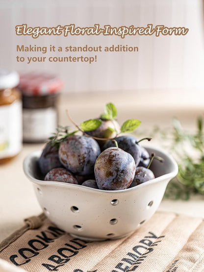 Ceramic Berry Bowl Set of 2, Small Fruit Basket Colanders, White